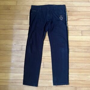 Dolce & Gabbana Mens Skinny Jeans Black Velvet Stripe Embroidered Crest Size 48
